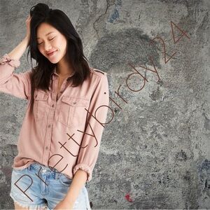 Retro AEO Dusty Rose Utility Boyfriend Button Down